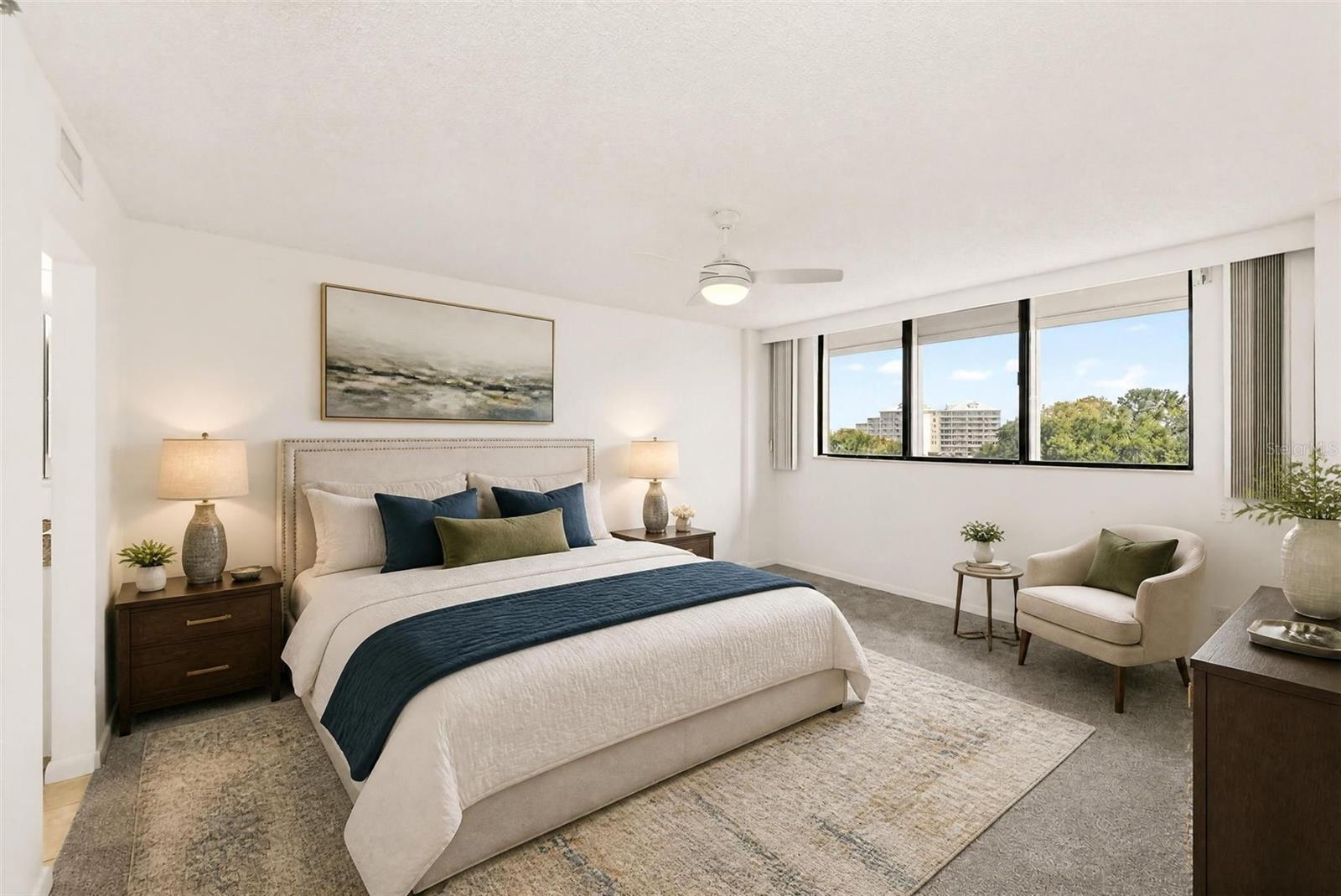 Primary Bedroom has a waterview and access to the balcony