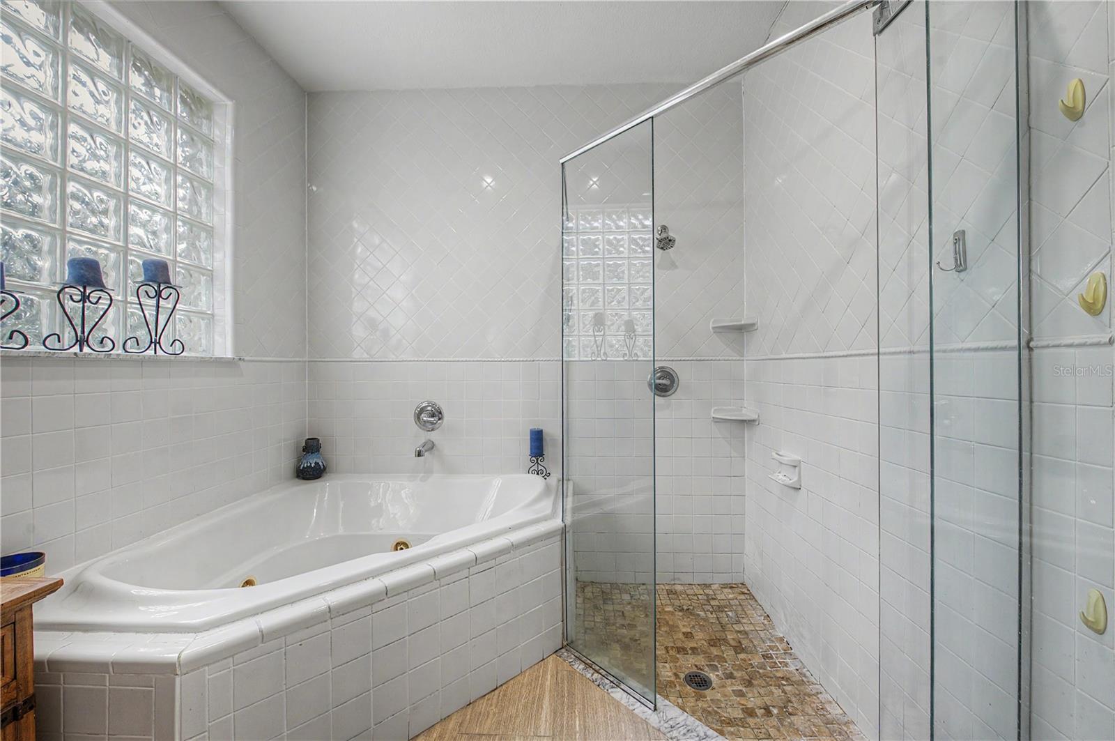 Master Bathroom, Seamless glass door and separate jacuzzi tub.