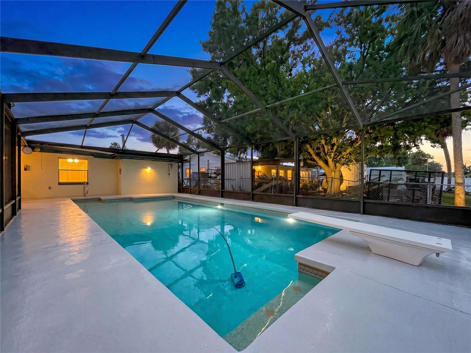 CAGED POOL WITH DIVING BOARD