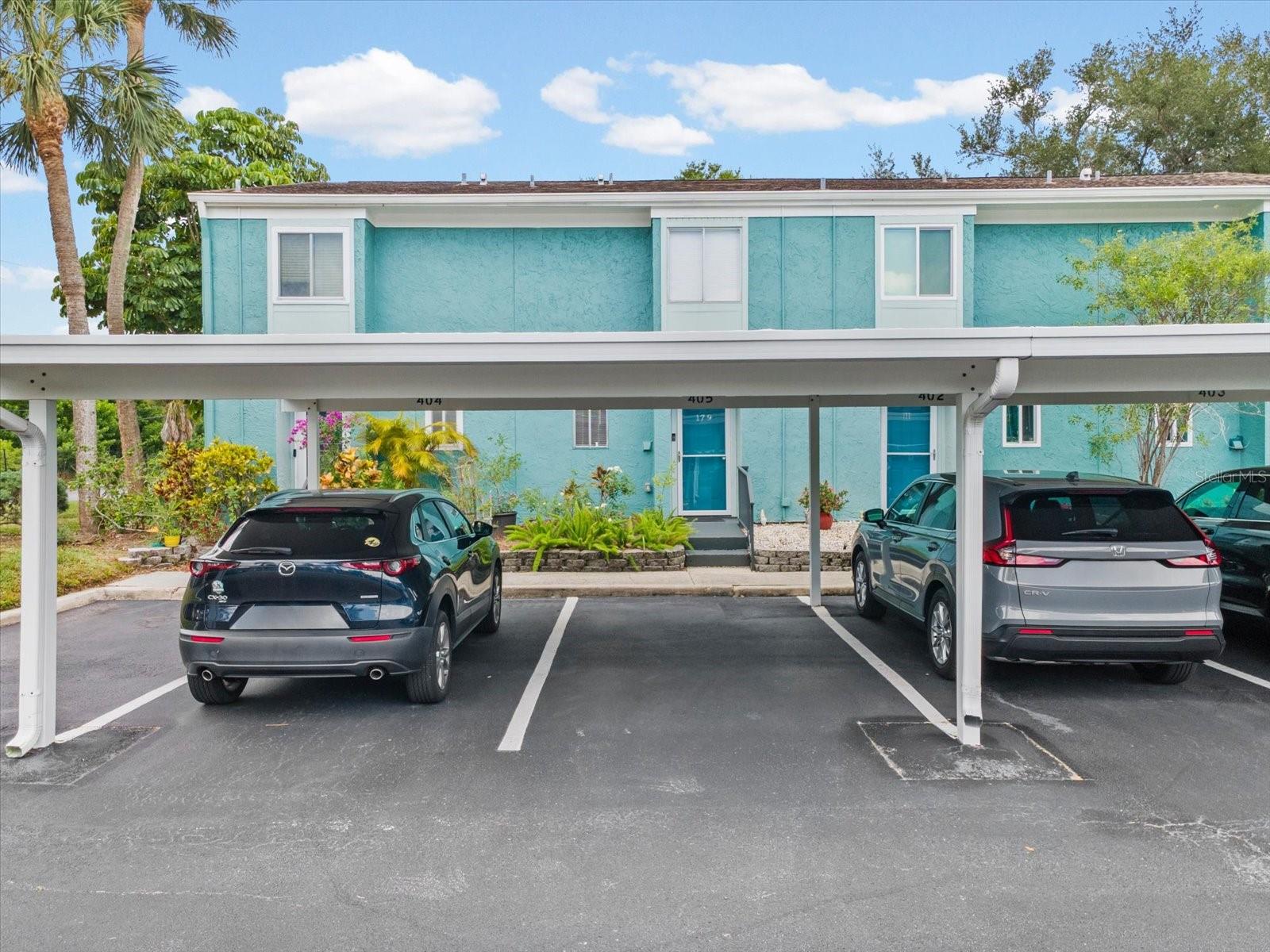 Park space 405 just steps from front door