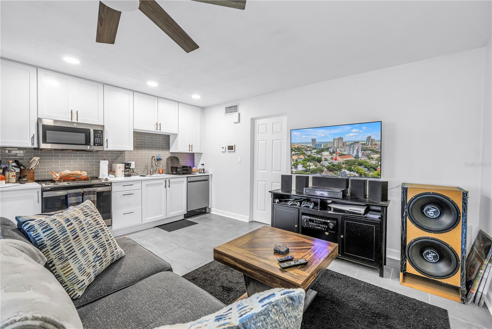 living area and kitchen