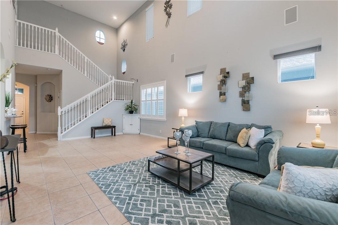 Great room staged without dining room furniture.