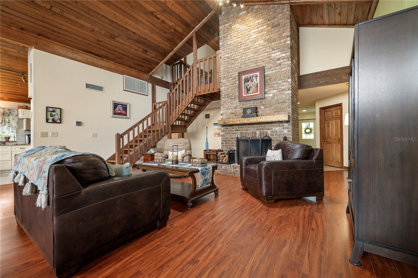 Great Room, 2-Story Brick Fireplace
