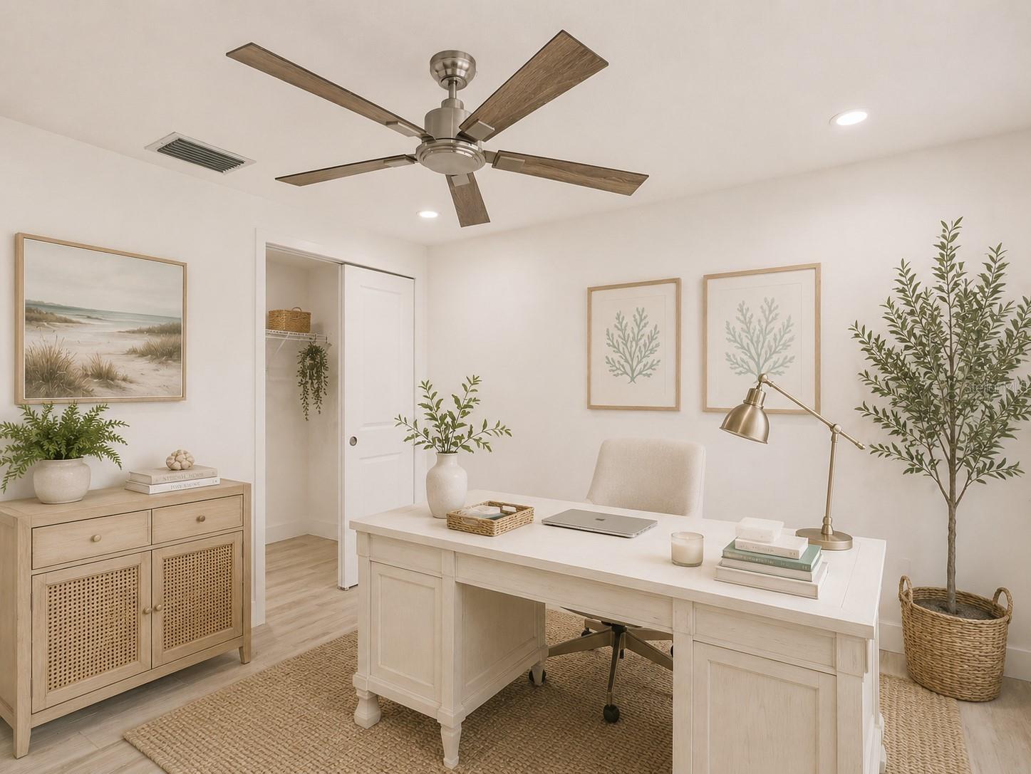 This photo has been digitally staged.  Bedroom being used as an office.