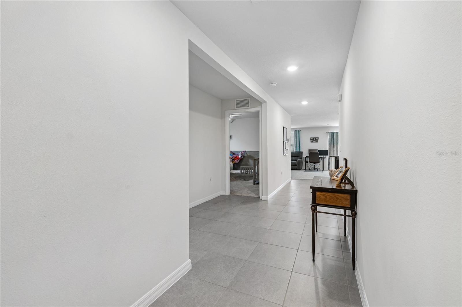 Entryway with durable tile floors.