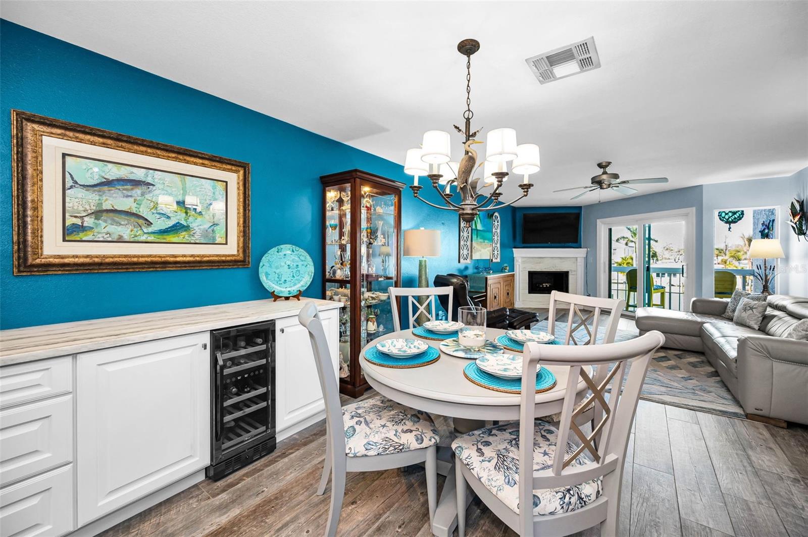 Extended Buffet with Wine refrigerator next to the Dining area