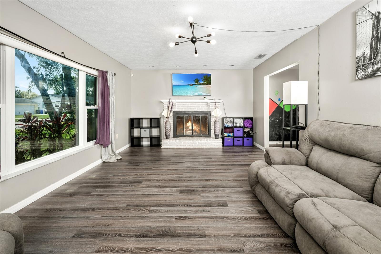 Living room with large bay window