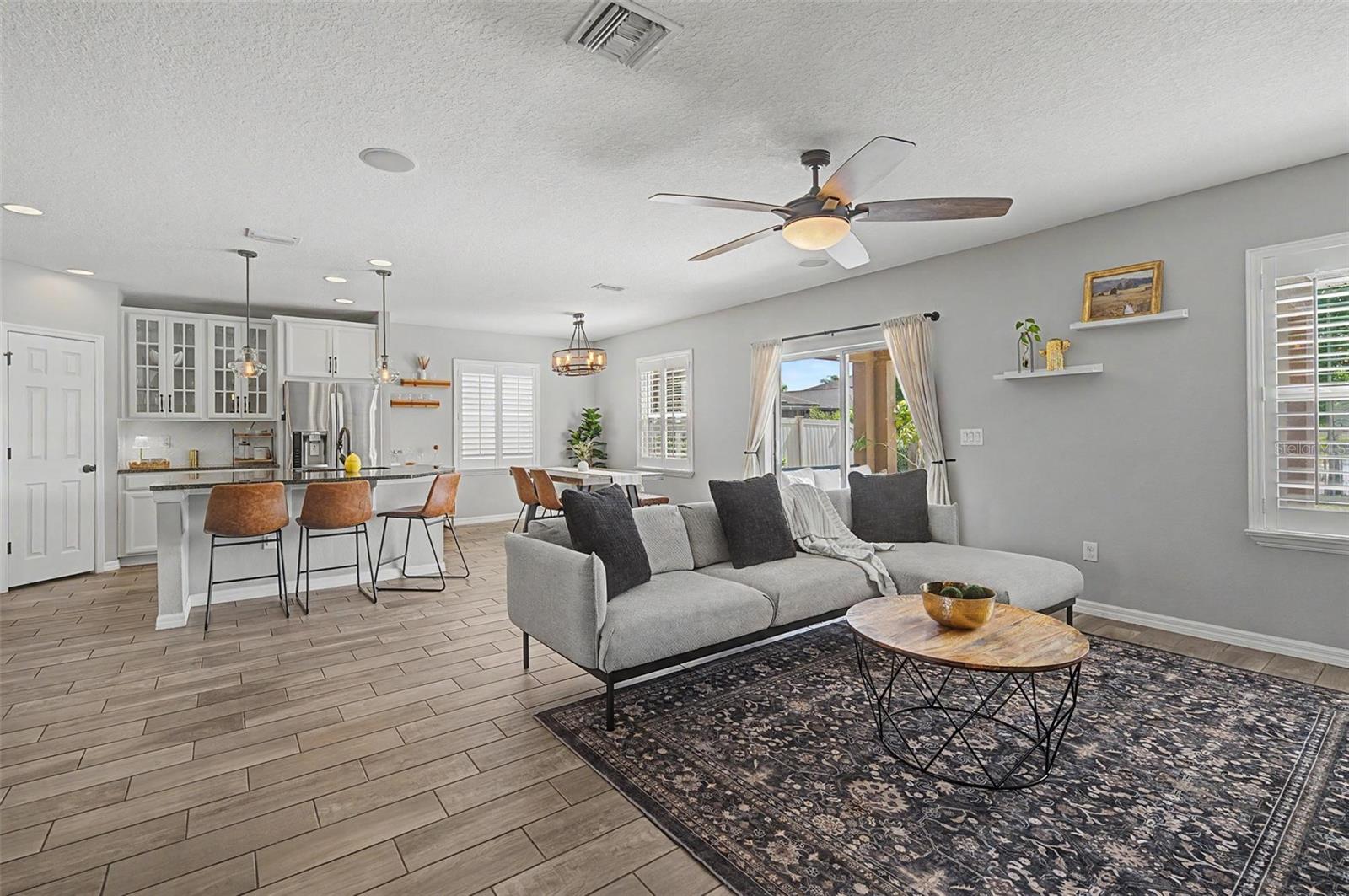 Family room view to kitchen