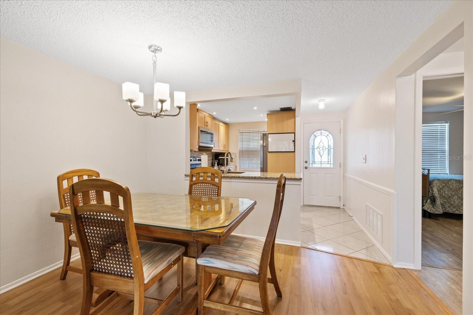 View from living room toward dining area and kitchen