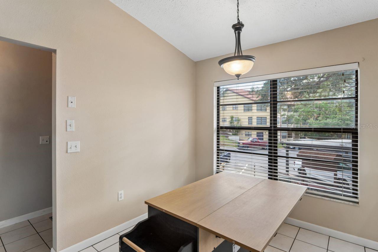 Eat in kitchen with bright double window and overhead light.