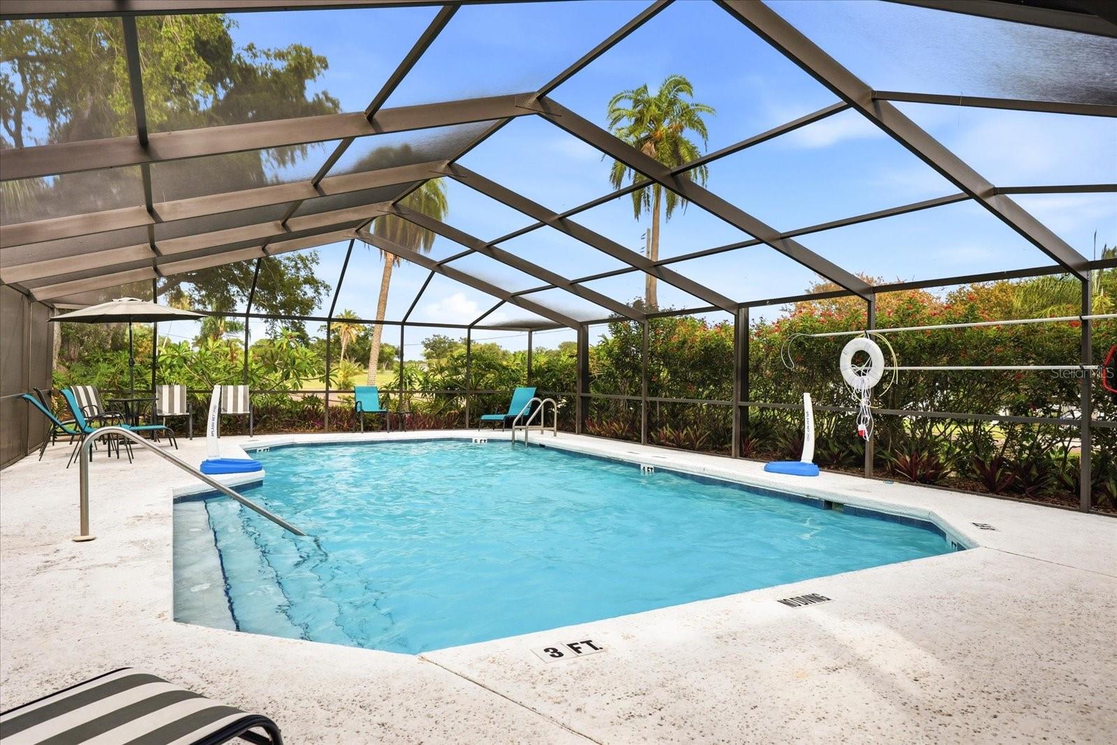 Heated Pool with restrooms.