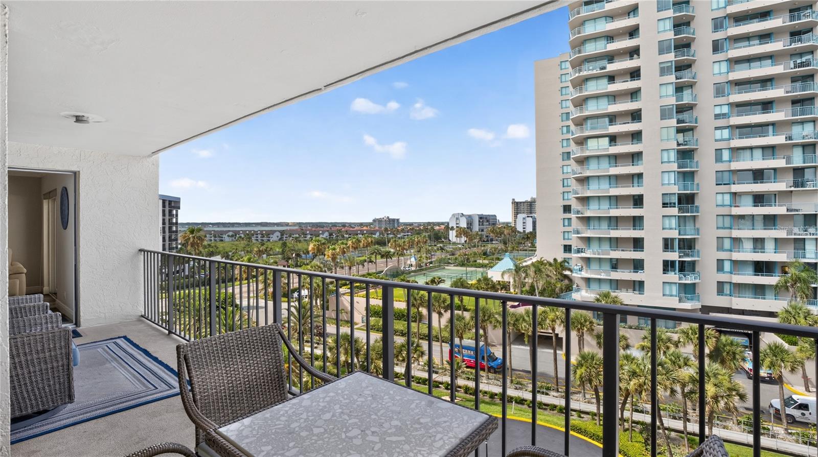 private south facing balcony with water views