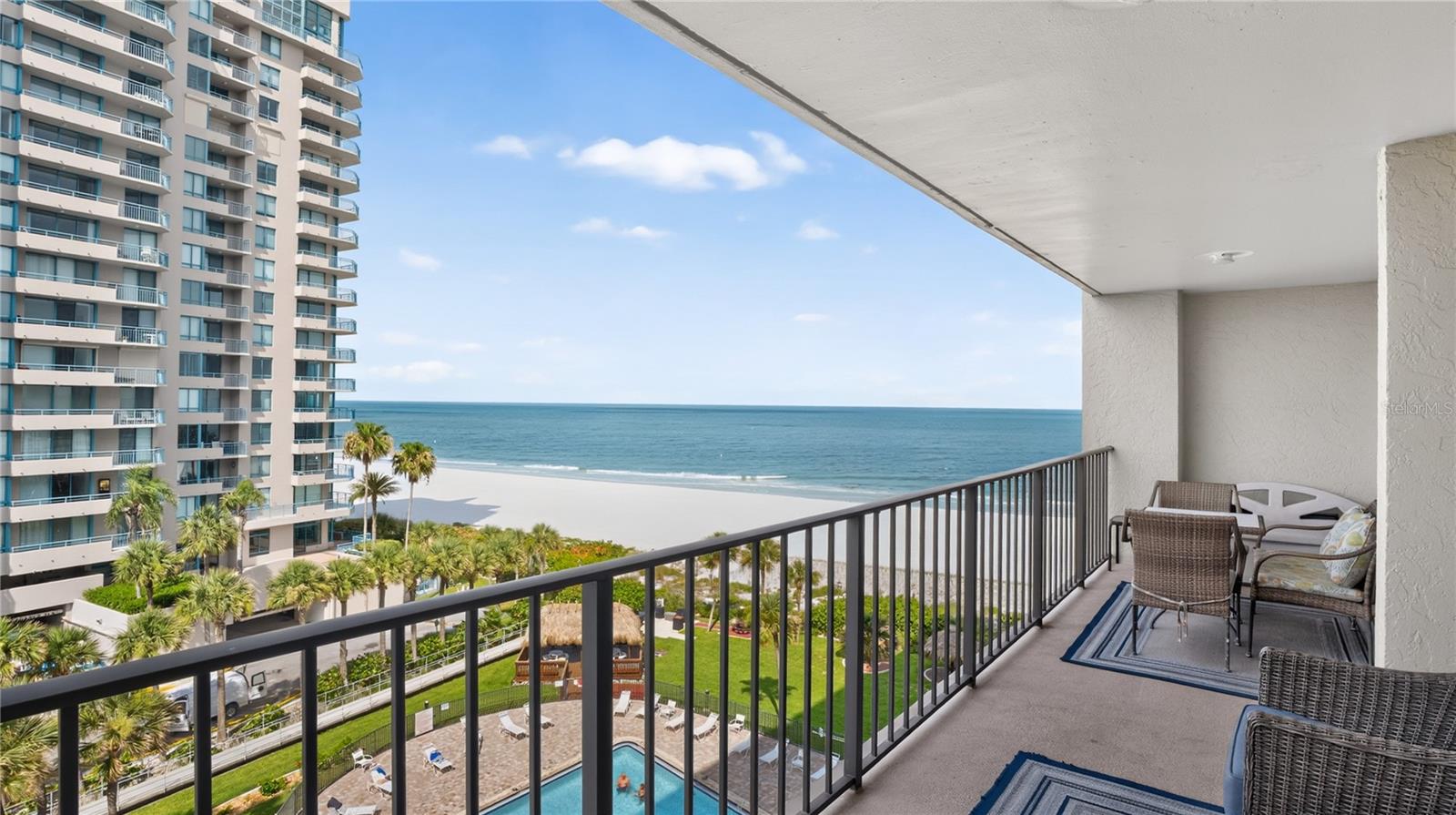 private south facing balcony with water views
