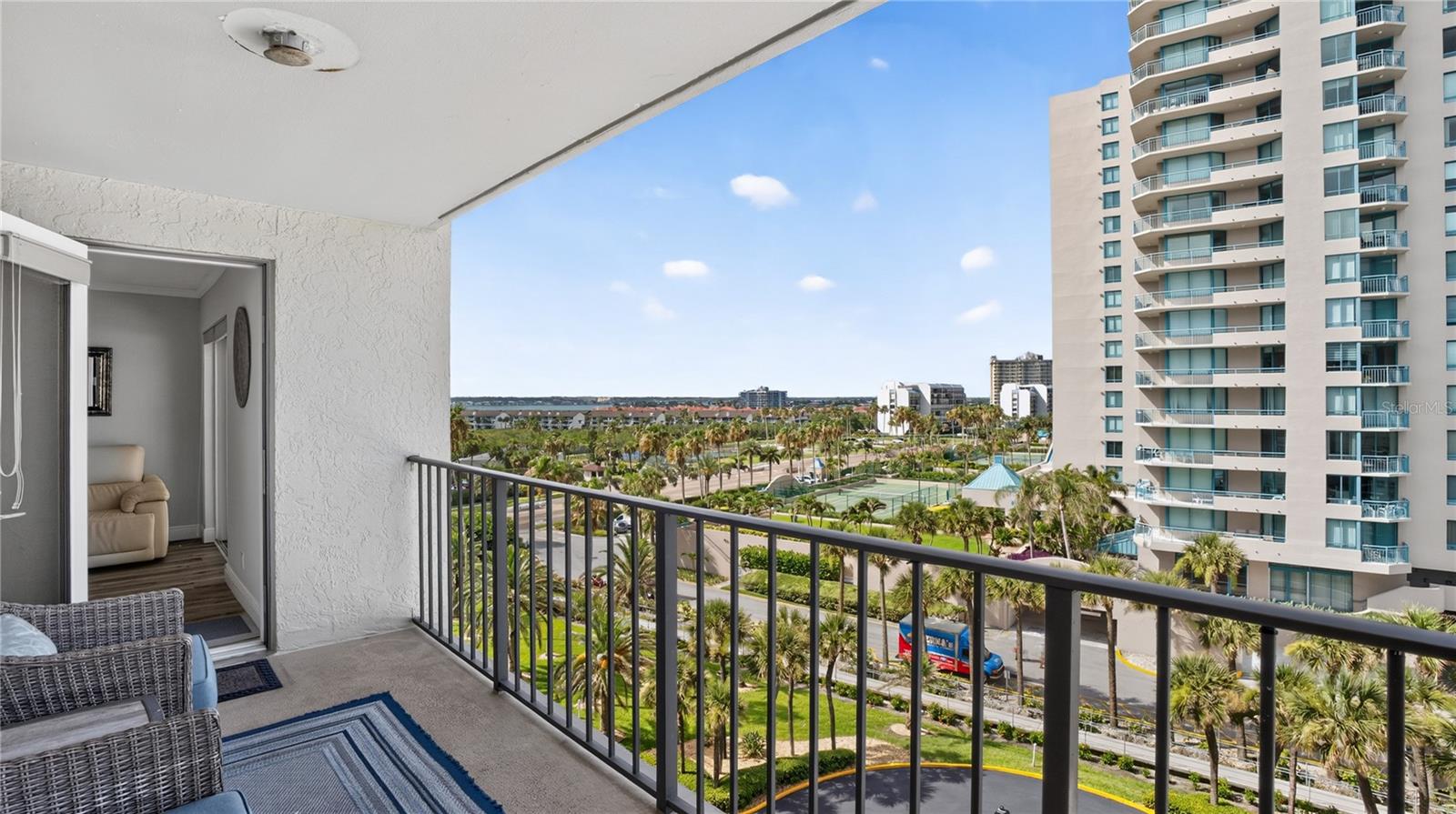 private south facing balcony with water views