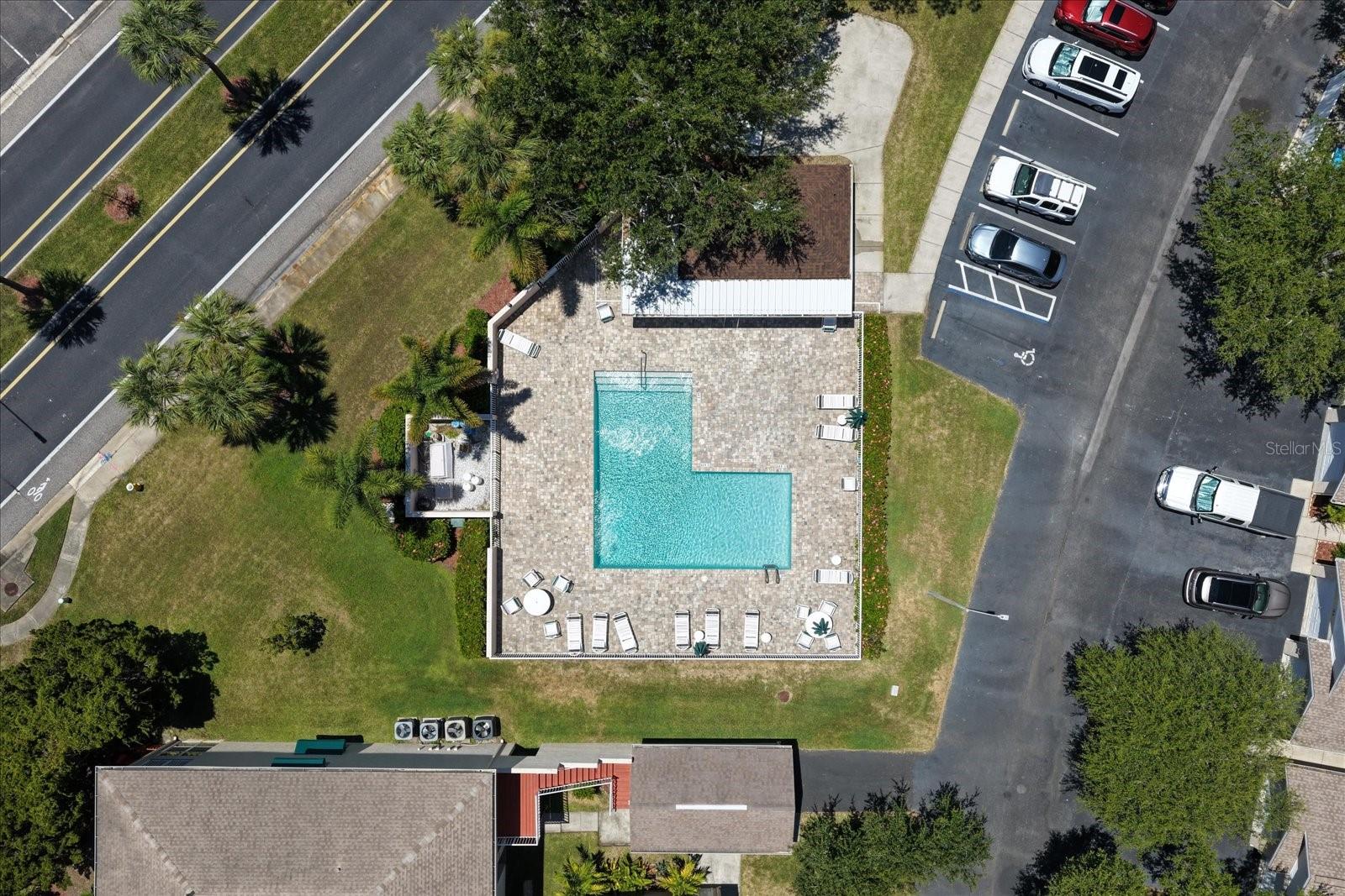 AERIAL VIEW OF COMMUNITY POOL