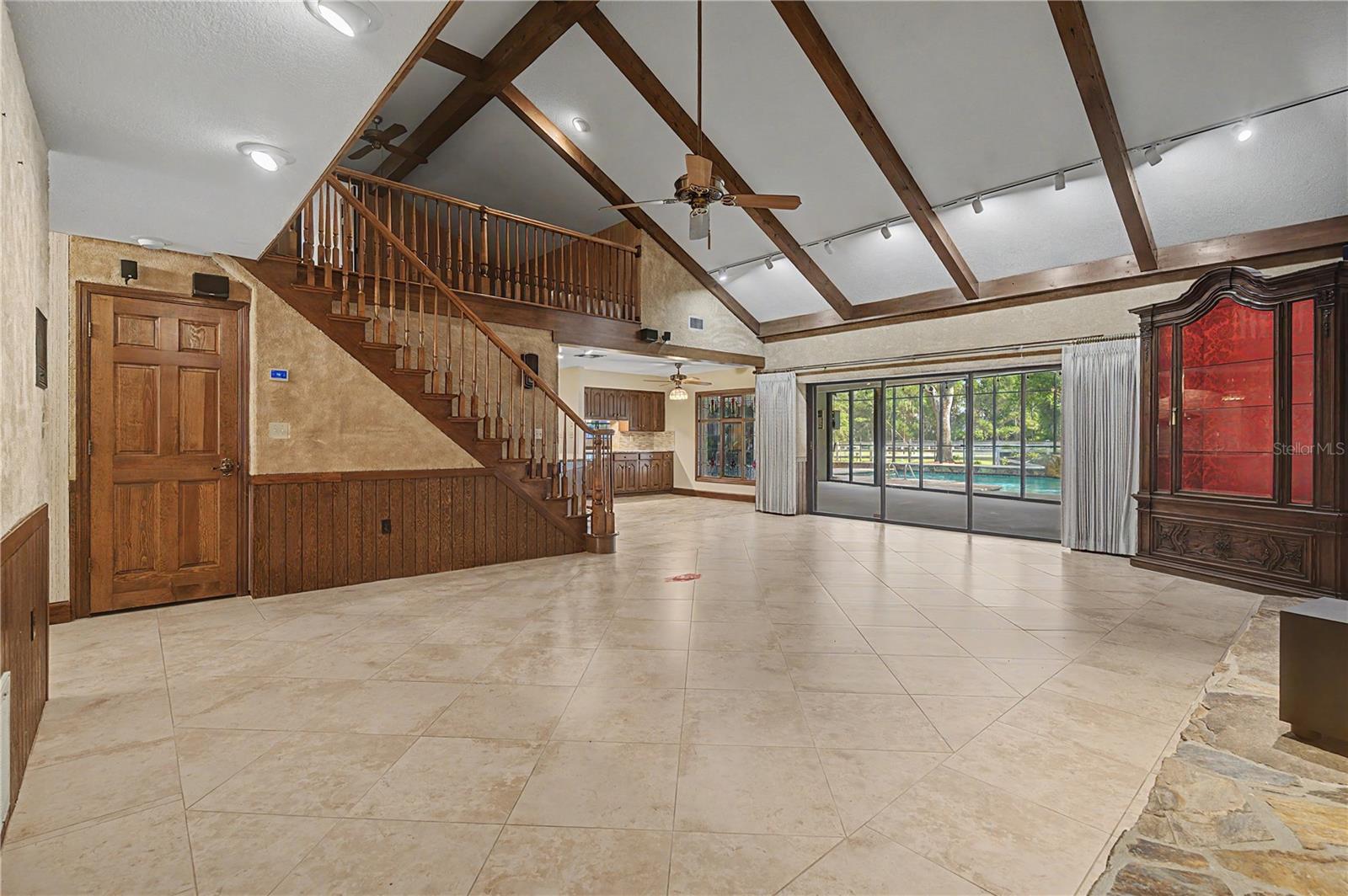 Expansive Family room with Wood burning fireplace