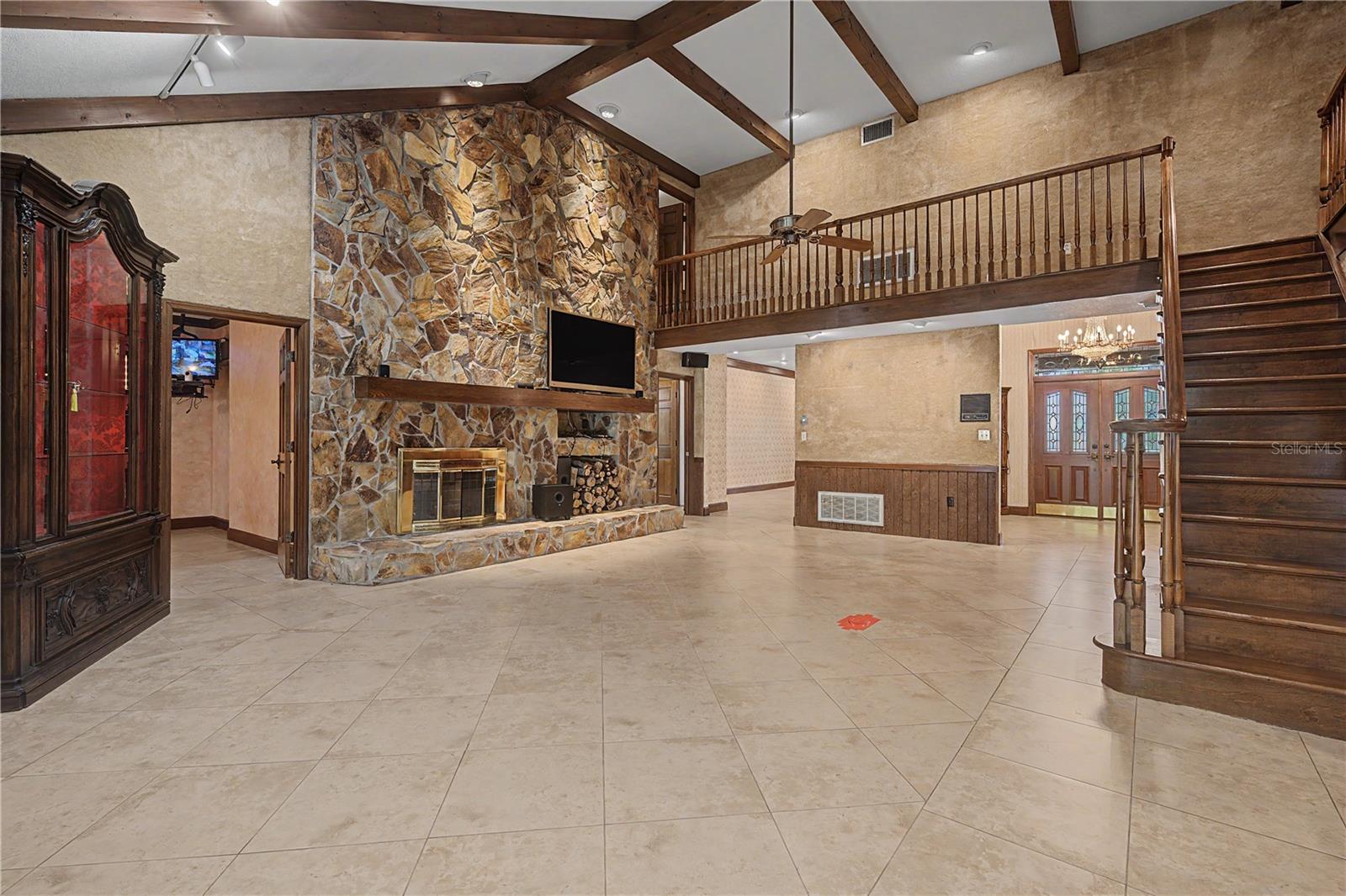 Expansive Family room with Wood burning fireplace
