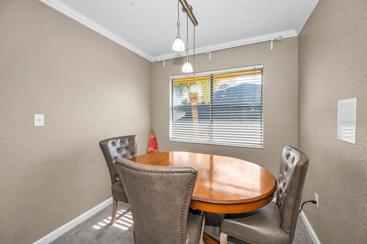 Dining area offers view of the outdoors.
