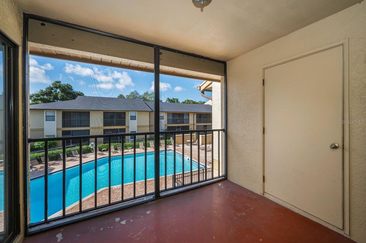 Screened in balcony with plenty of extra storage