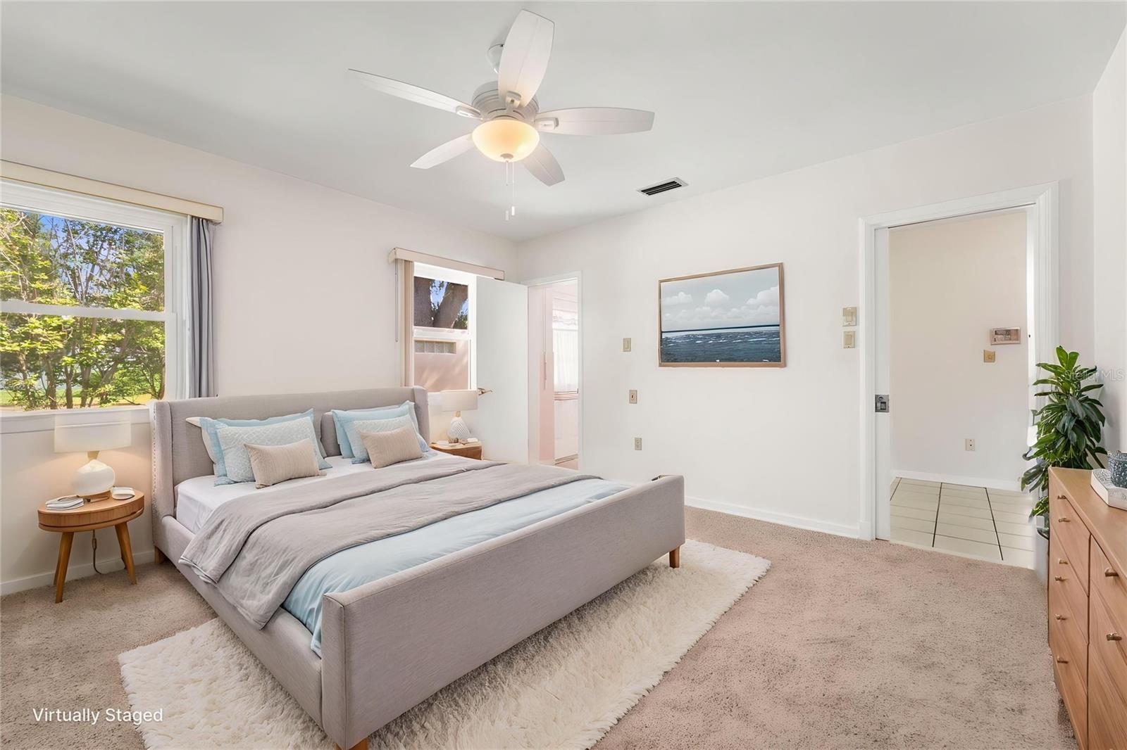 Primary bedroom staged