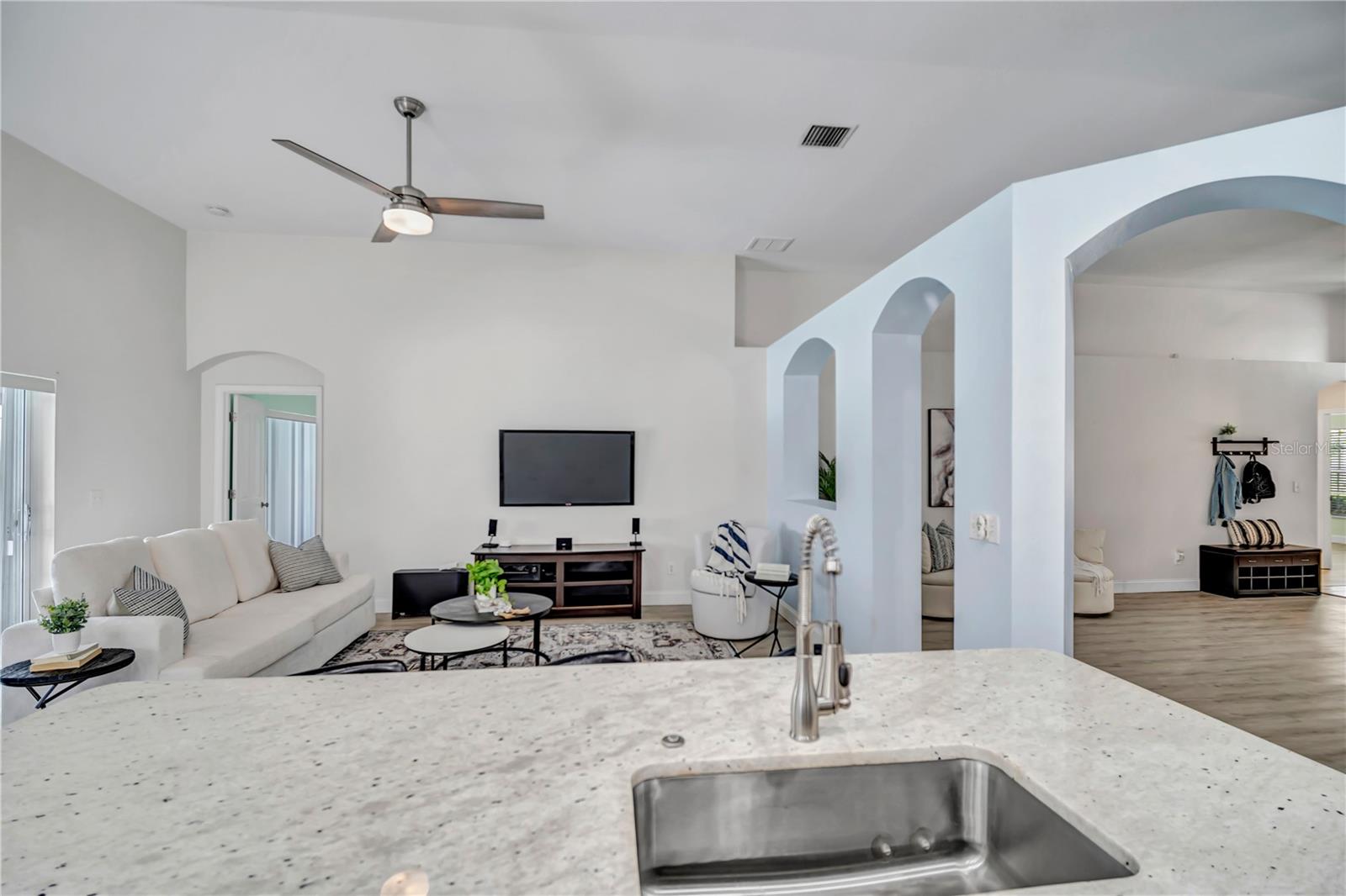 Kitchen out to family room