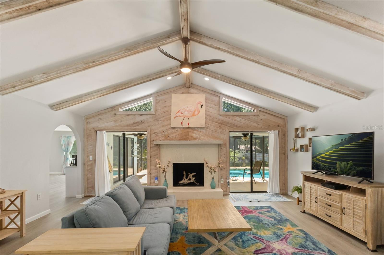 White Washed Cedar Wall & Beams