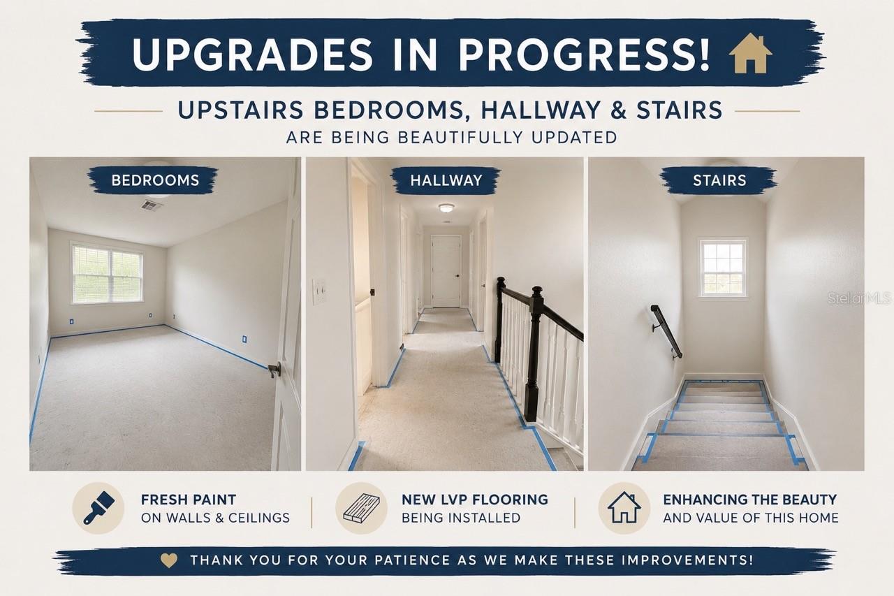 Not actual photos. Bedrooms, hallway and stairs are getting new LVP flooring and walls & ceilings are being painted.