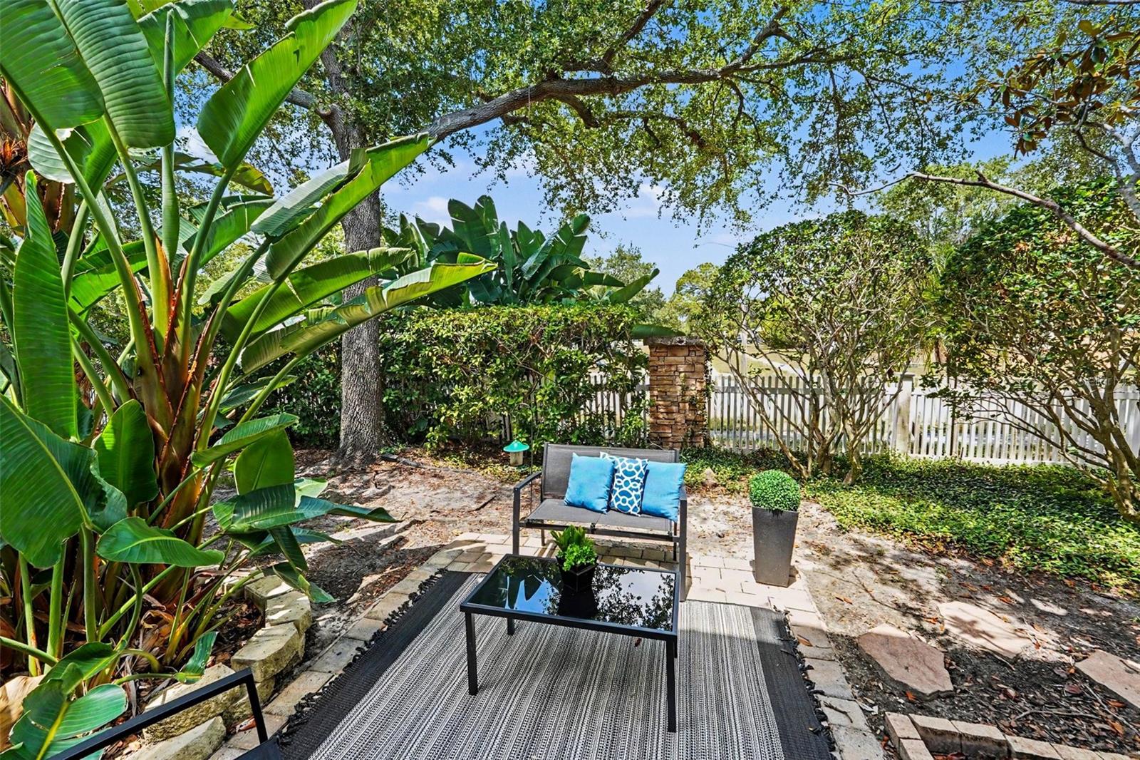 Private double backyard with pavers