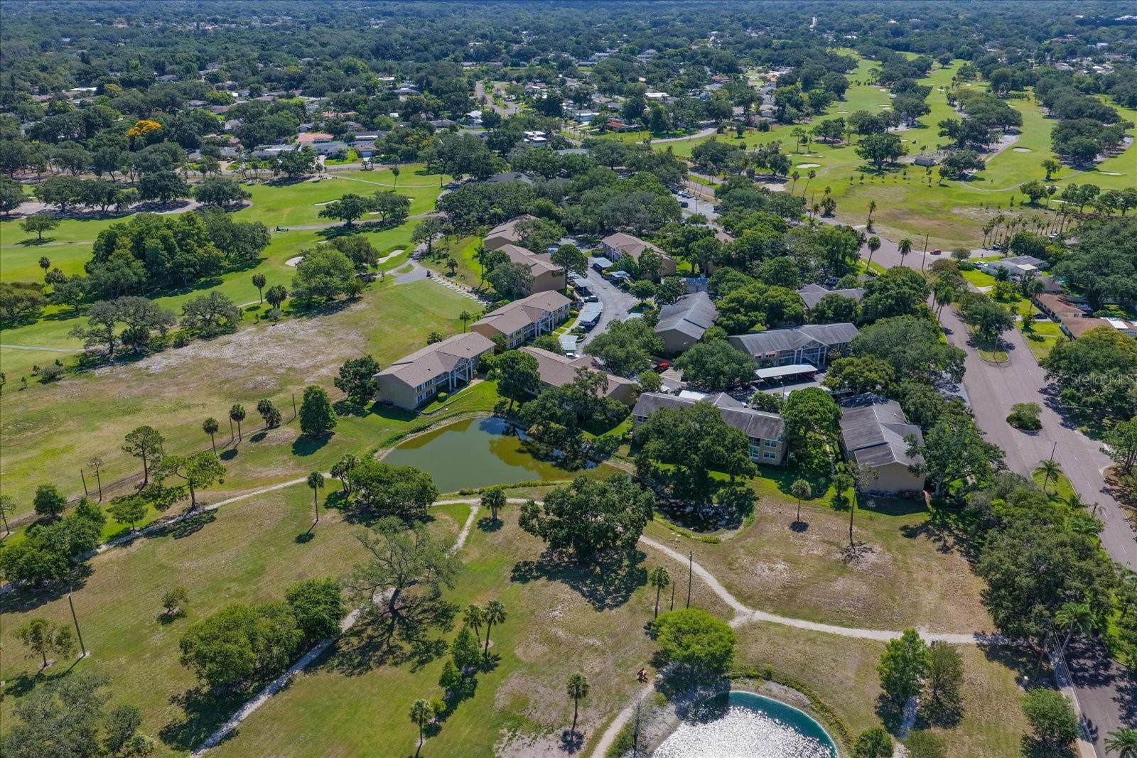 Aerial of passive park space and the adjacent Dunedin Golf Club