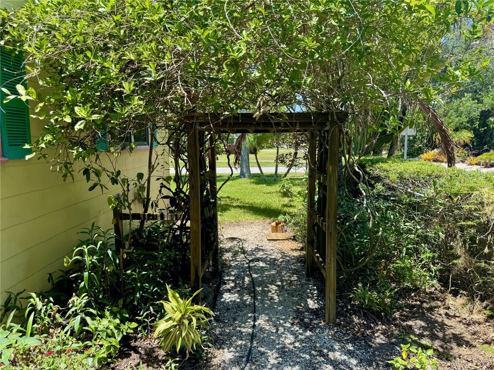 Looking toward front yard from covered porch