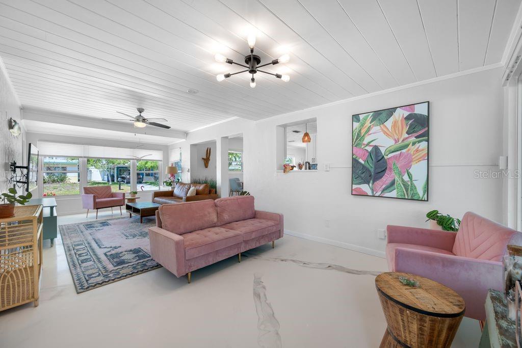 View from the Patio Door into the Family Room - Approximately 27' x 11.5' - Custom Epoxy Floor