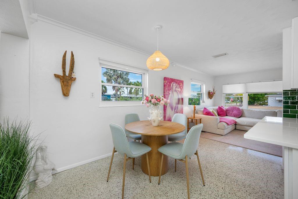 Dining Room View and a Light Filled Room - Polished Terrazzo Floors