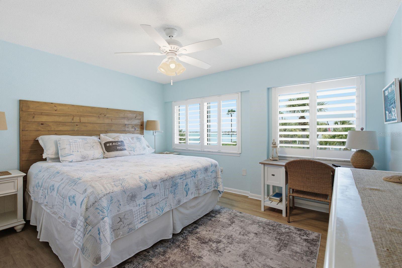 Primary bedroom with waterviews