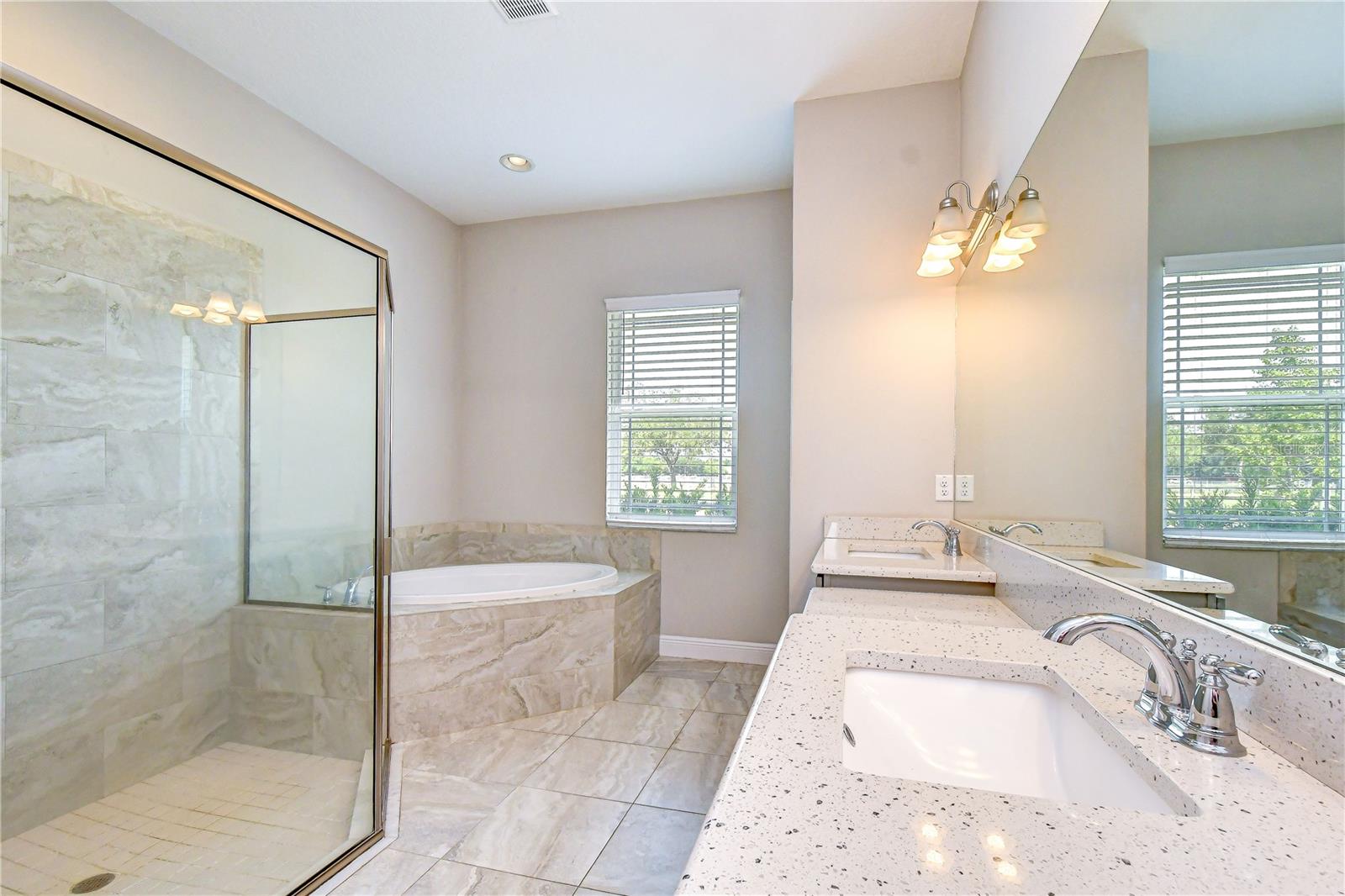 Luxurious en-suite bath with upscale finishes.