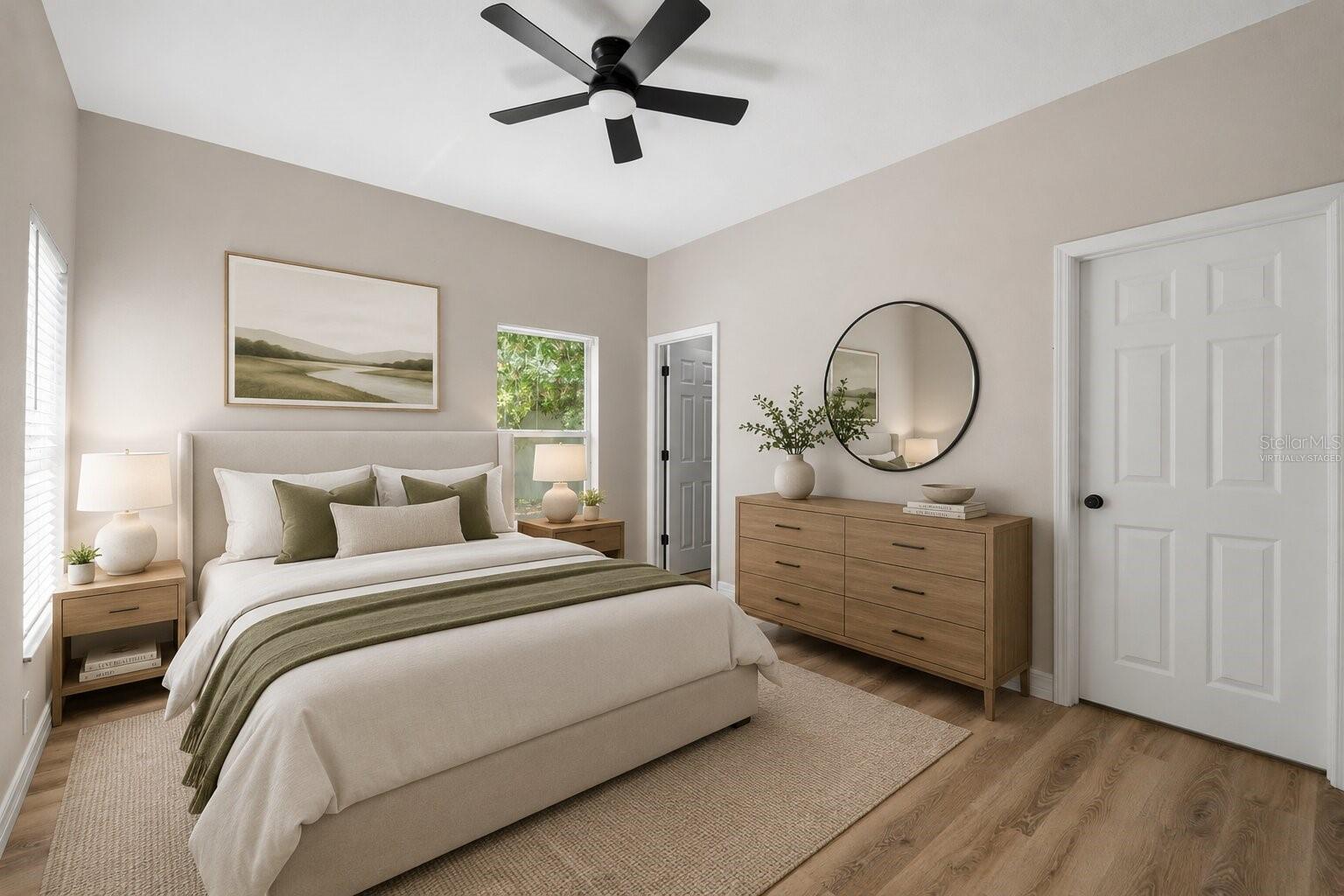 virtually staged primary bedroom
