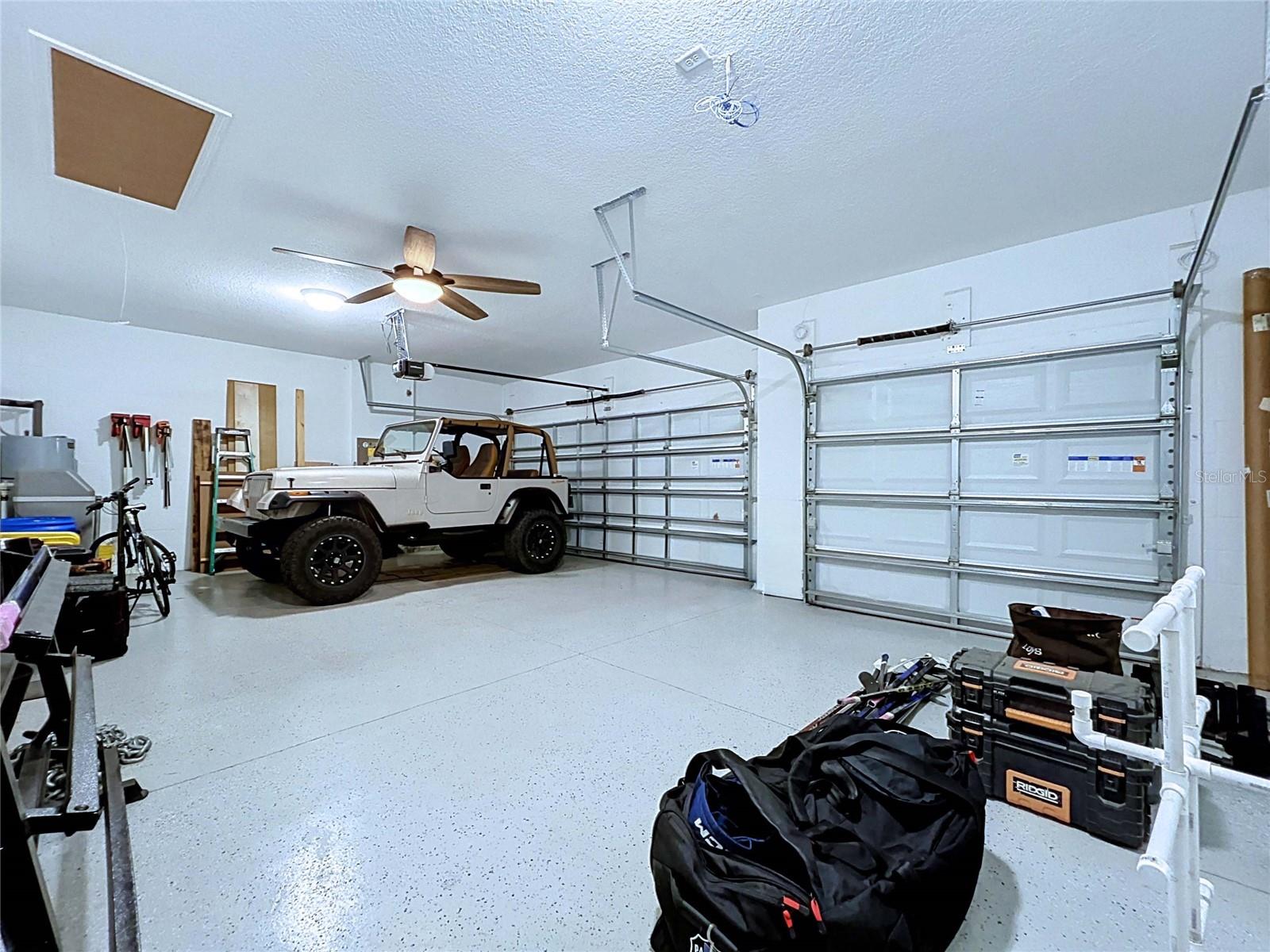 Garage with epoxyed floors