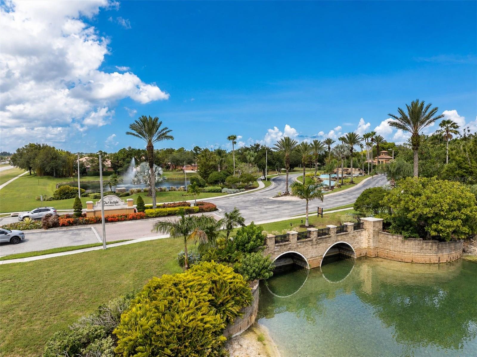 Tropical suburban neighborhood entrance view