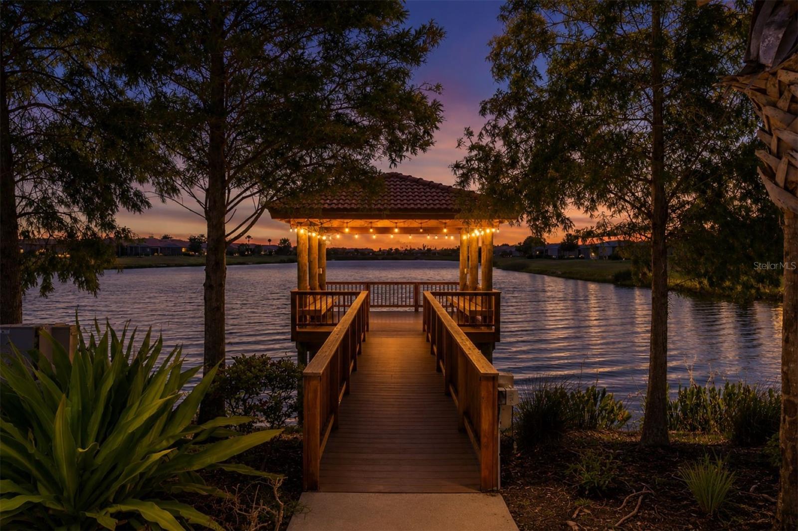 Lake gazebo at twilight hour
