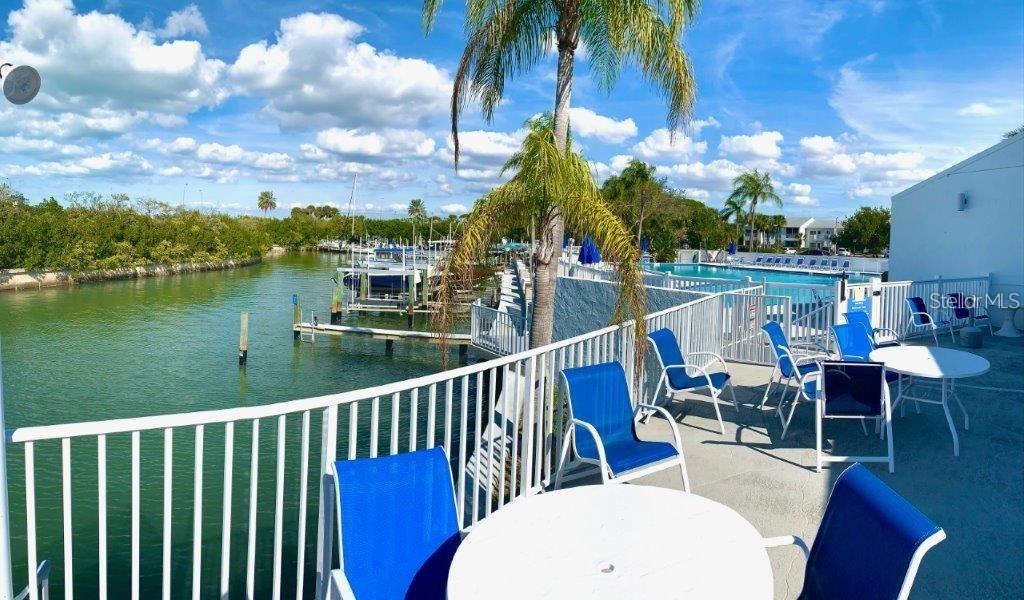 Clubhouse waterfront patio tables