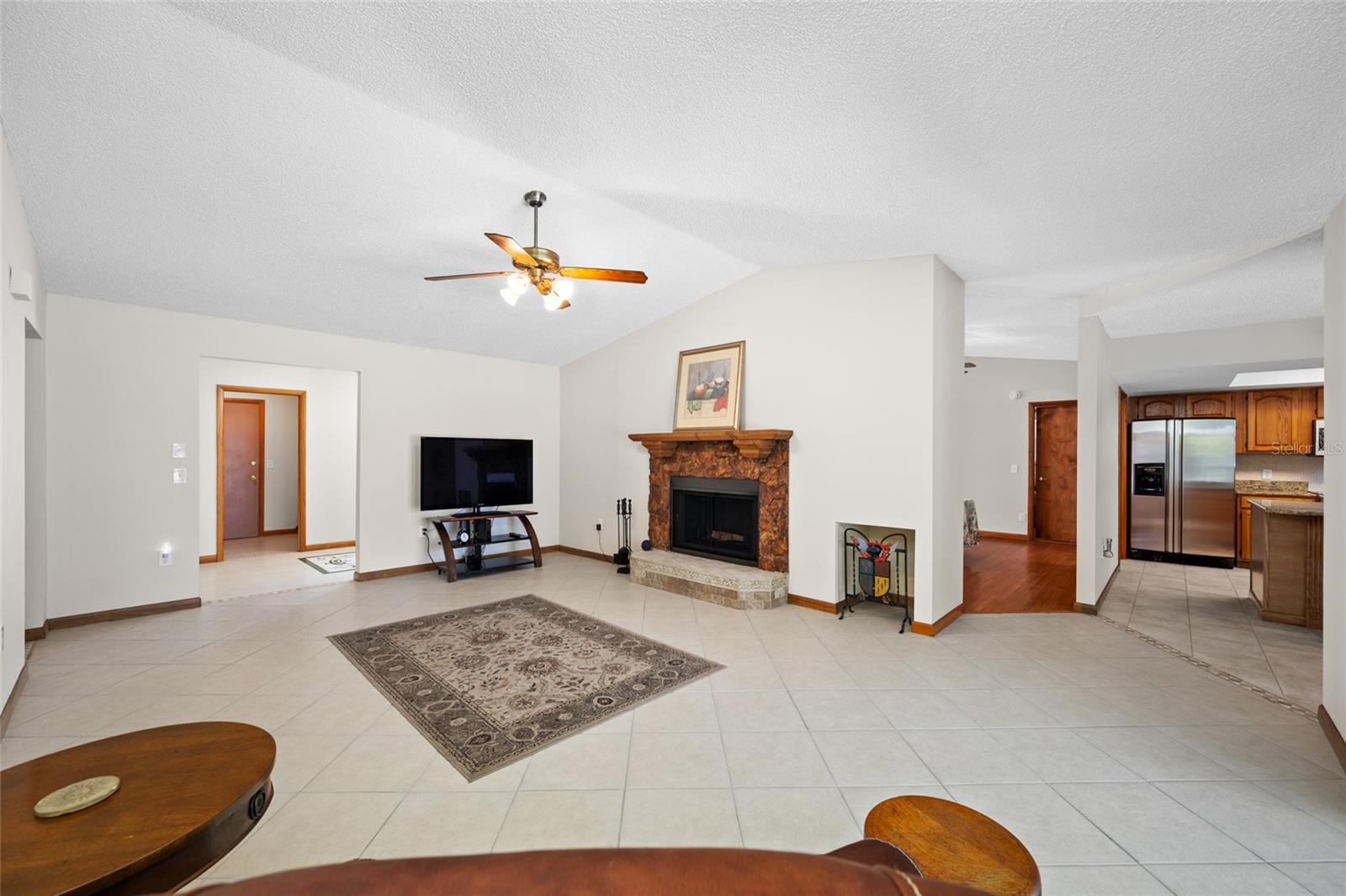 Family Room with wood burning fireplace