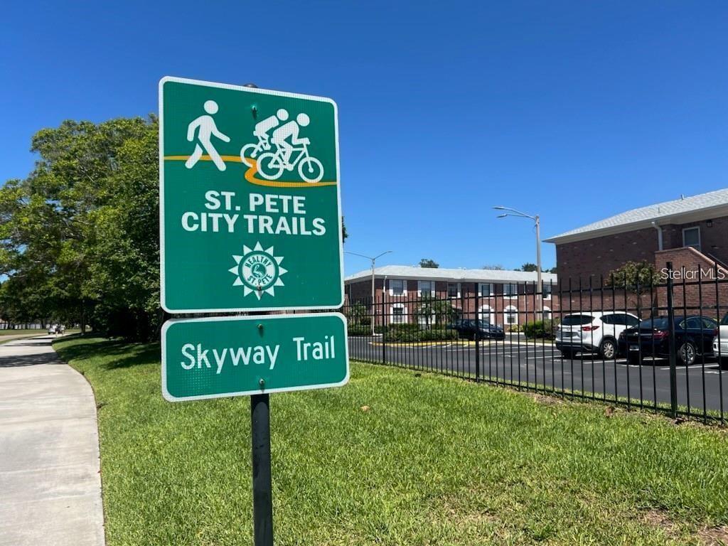 You may walk or bike on adjoining Skyway Trail a few blocks o waterfront Tiki Bar & Grill or Starbucks etc.