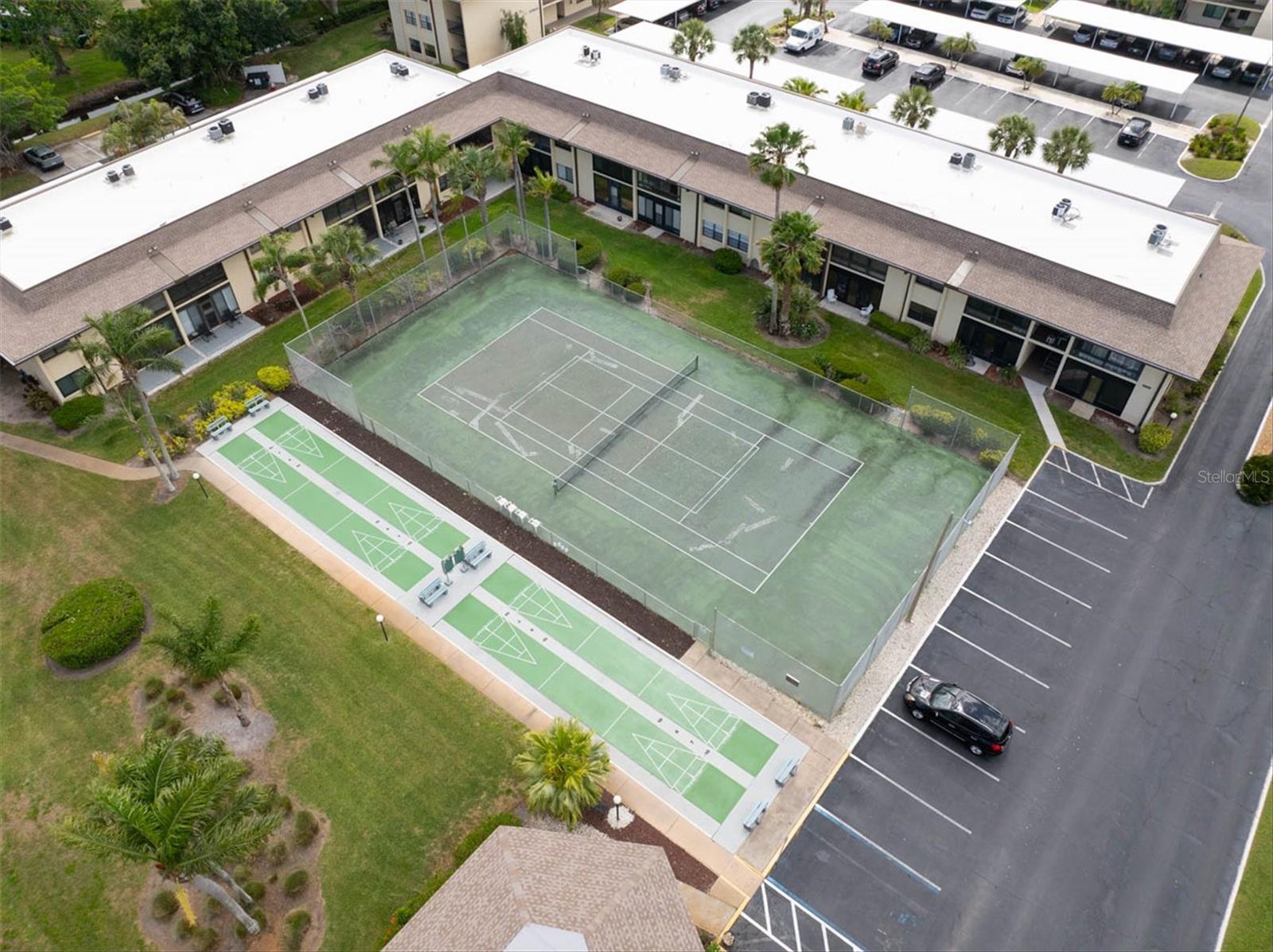 Tennis/pickle ball court and shuffleboard
