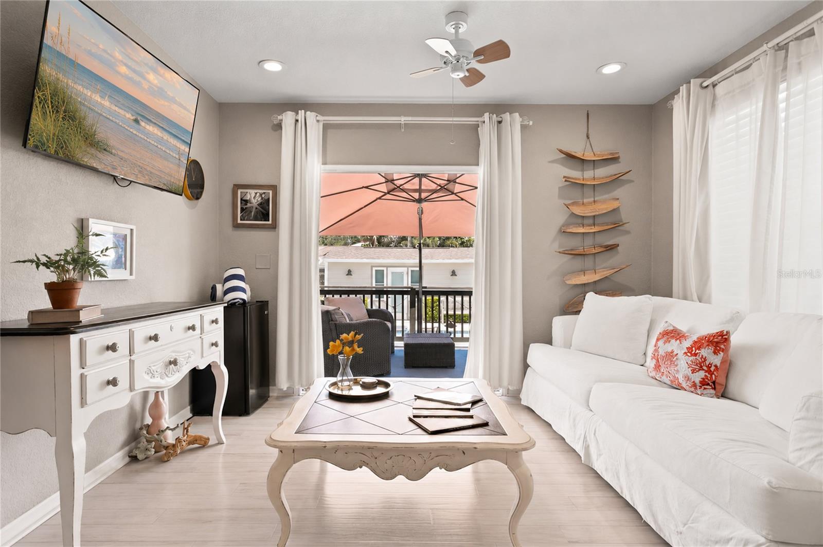 Step outside to your deck and pool