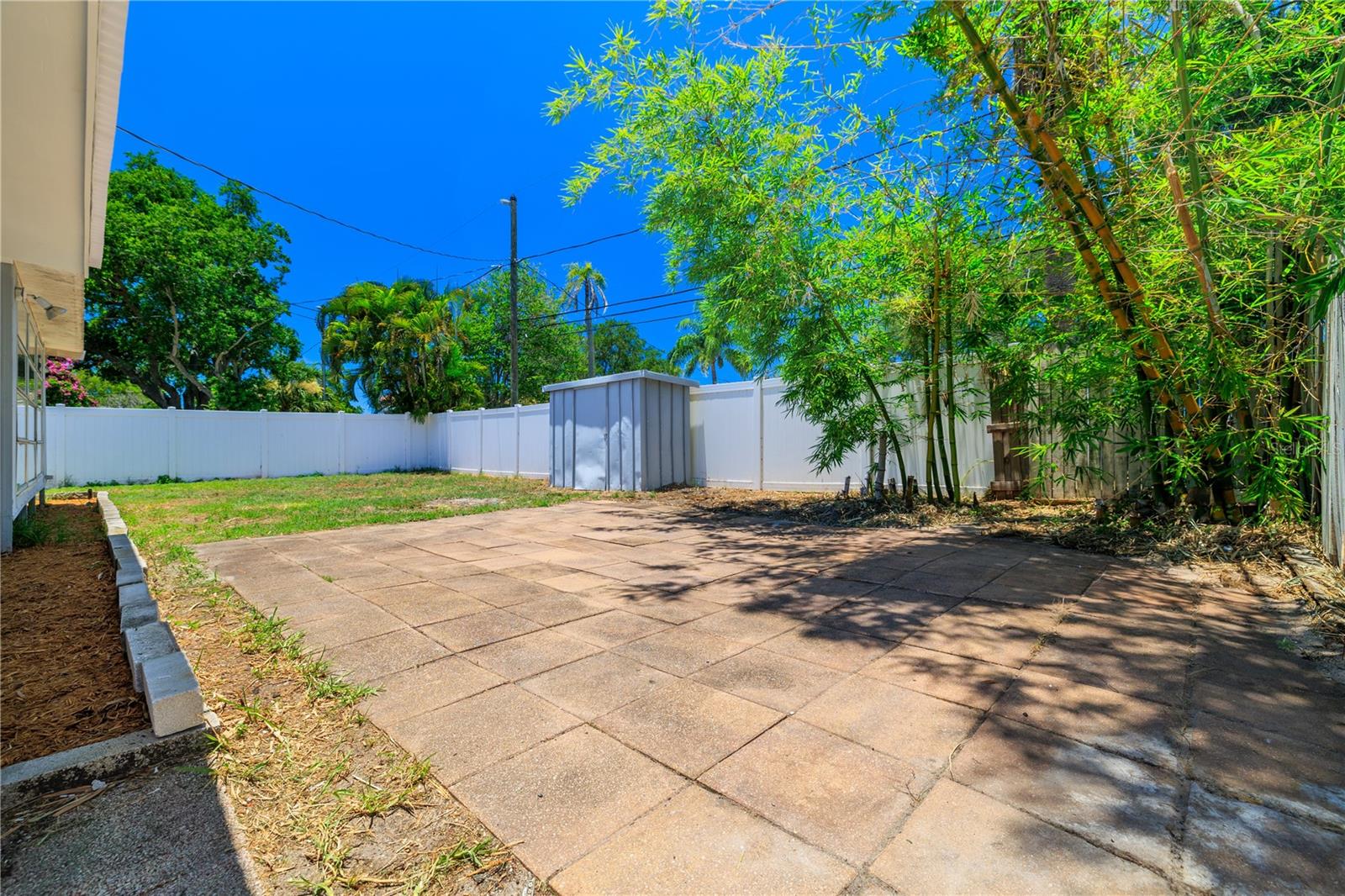 Backyard with storage shed