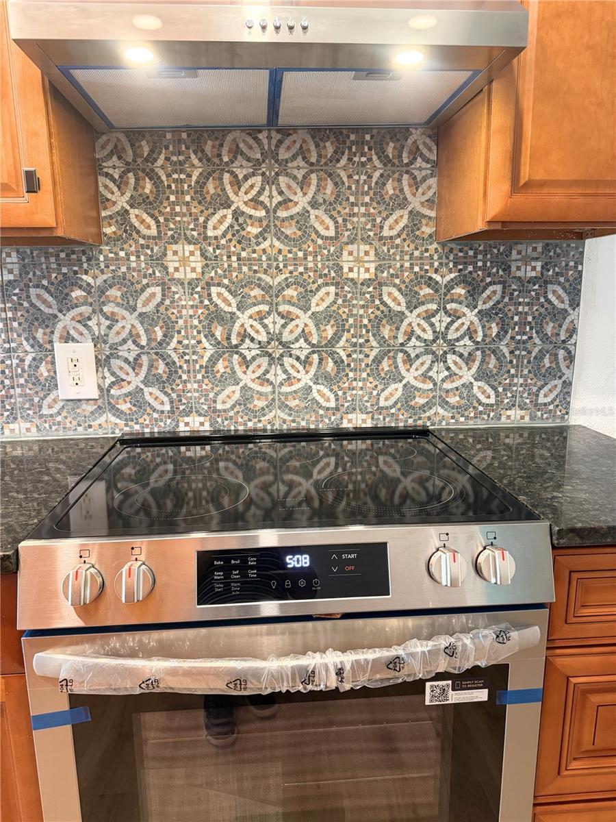 Stunning All-New Premium Range with Matching Premium Range Hood and Beautiful Designer Backsplash