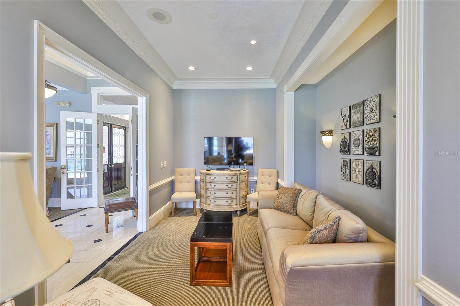 Clubhouse conference area with fireplace (available to rent for private events)