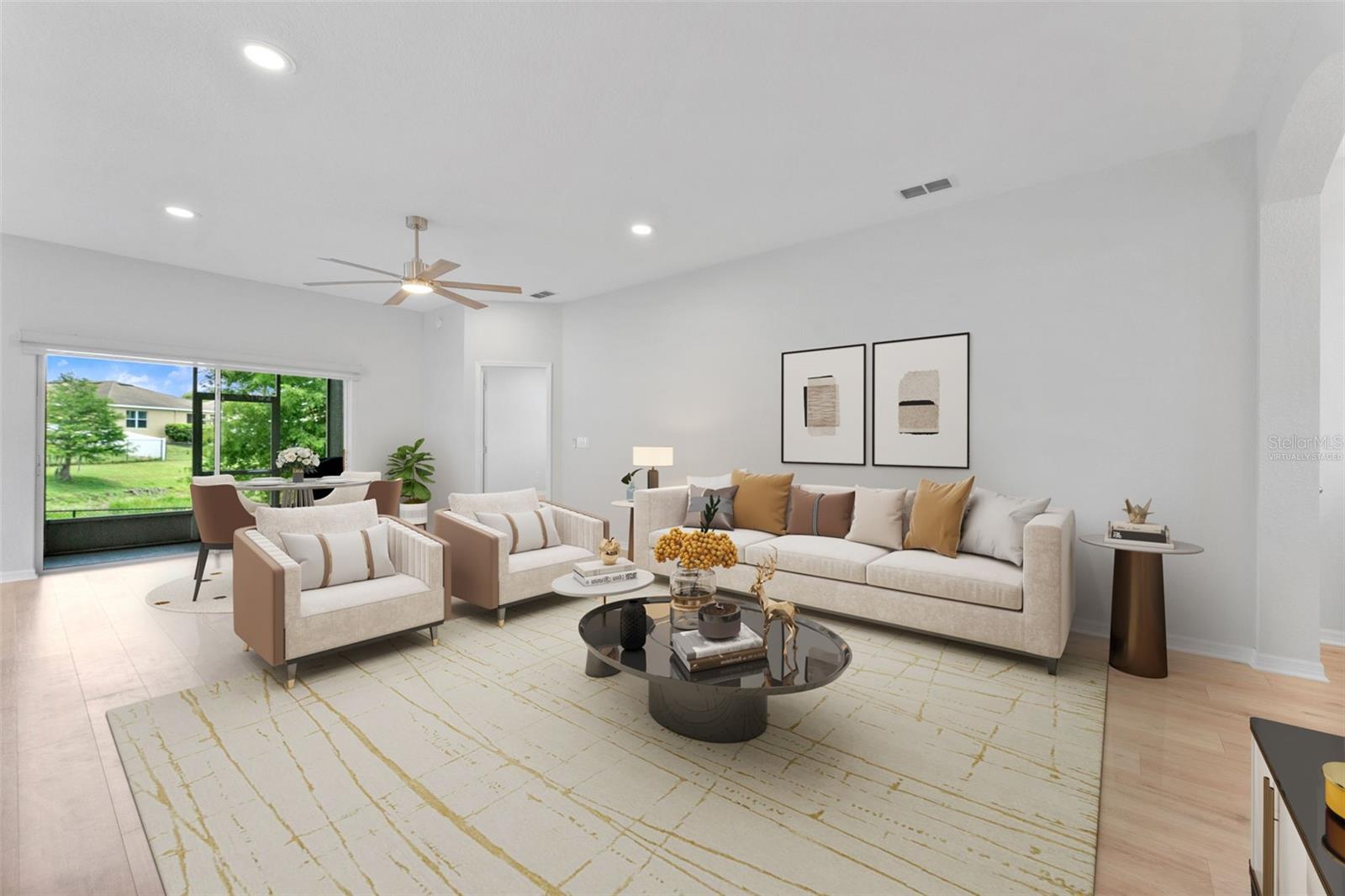 Great room - virtually staged