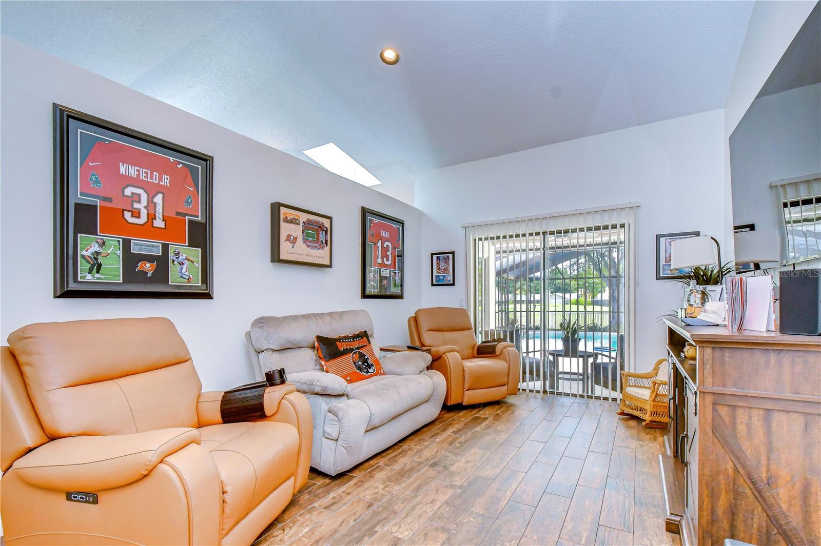 Vaulted ceilings creating an open and airy atmosphere.