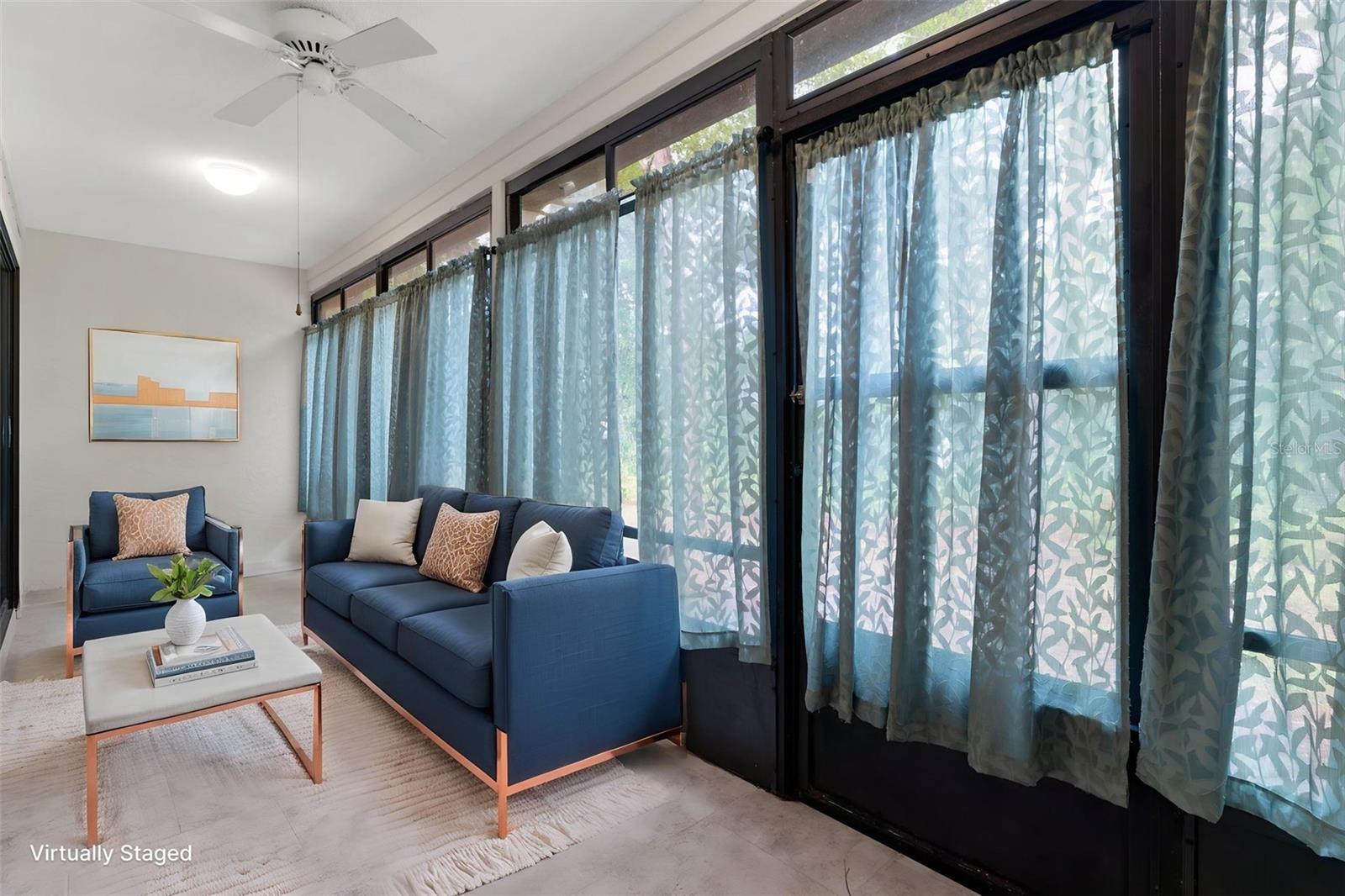 The screened in porch area is very spacious