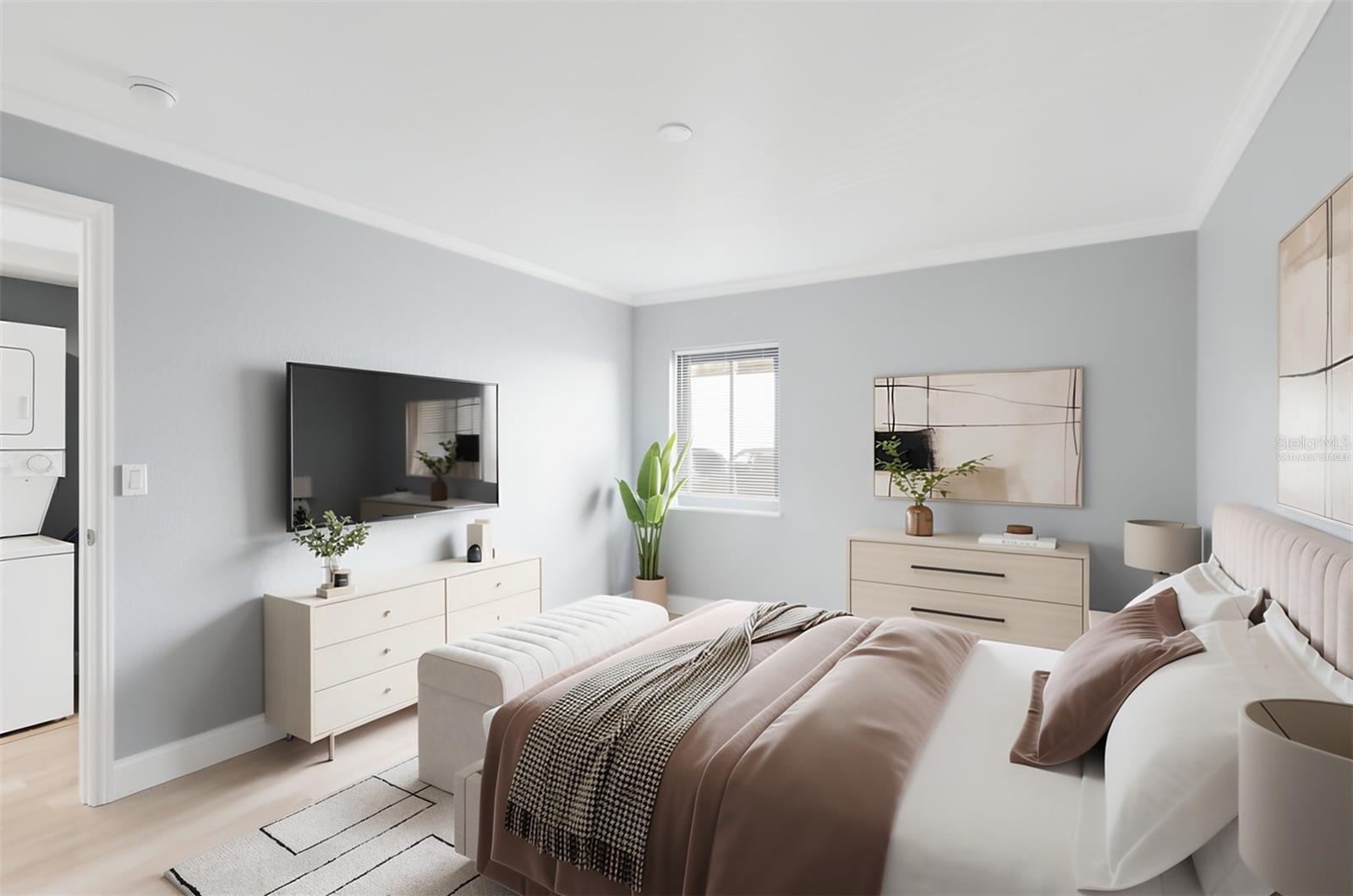 Virtually staged primary bedroom